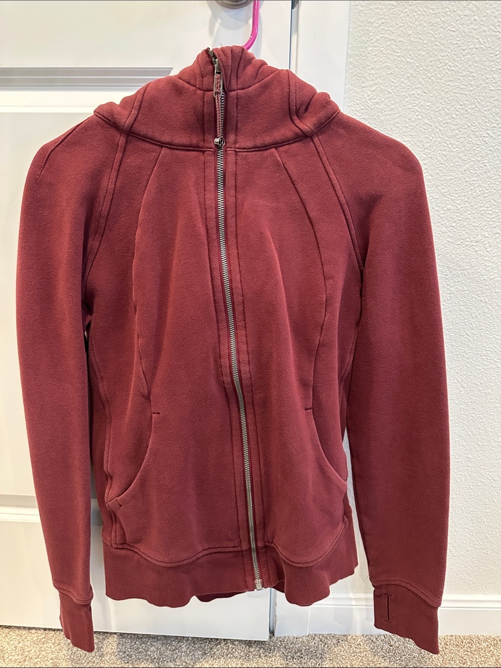 Lululemon Scuba Zip-Up Hoodie in Deep Brick, Size 8